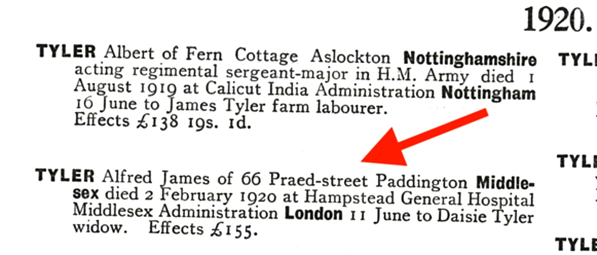 Probate for Alfred James Tyler 1920